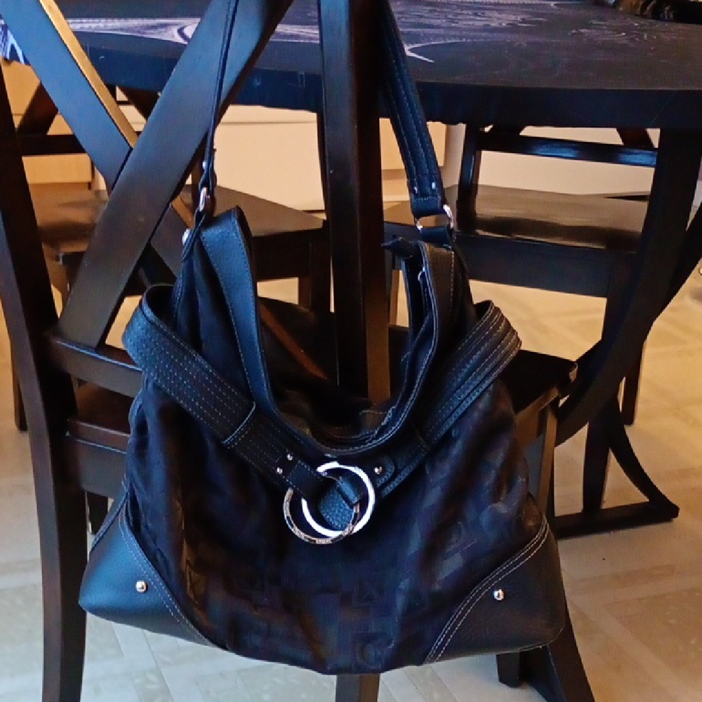 XOXO Black Shoulder Bag with Silver Accents